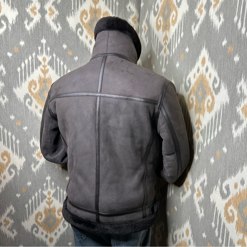 Pierotucci Espresso Lamb Shearling Leather Pilot Aviator Flight Jacket - Picture 13 of 16
